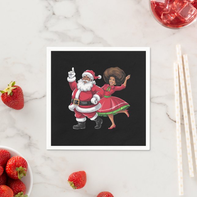 African Santa Mrs Claus Dancing American Christmas Napkin (Insitu)