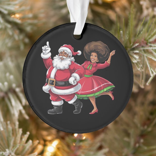 African Santa Mrs Claus Dancing American Christmas Ornament (Tree)