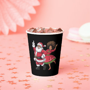 African Santa Mrs Claus Dancing American Christmas Paper Cups