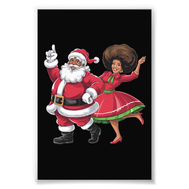 African Santa Mrs Claus Dancing American Christmas Photo Print (Front)