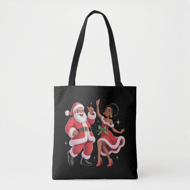 African Santa Mrs Claus Dancing American Christmas Tote Bag (Front)