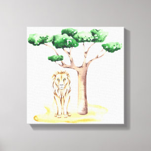 African Savanah Lion Acacia Tree Nature Canvas Print