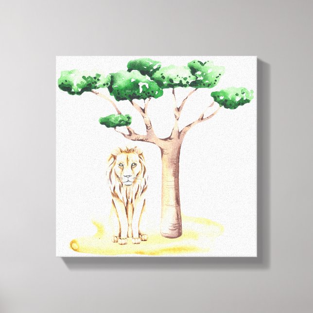 African Savanah Lion Acacia Tree Nature Canvas Print (Front)