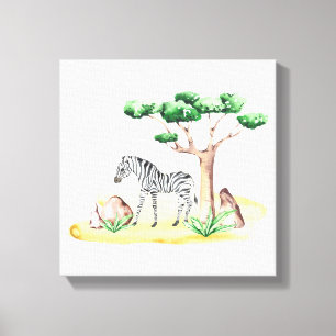 African Savanah Zebra Acacia Tree Nature Canvas Print