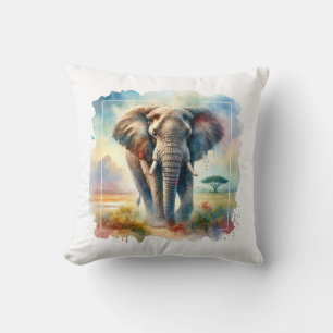 African Savanna Elephant 140724AREF113 - Watercolo Cushion