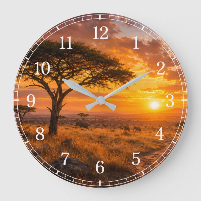African Savanna Wall Clock — Wildlife Design (Front)