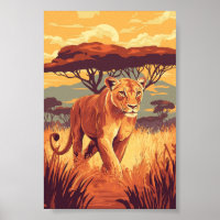 African Savannah Lion - Wildlife Sunset Art