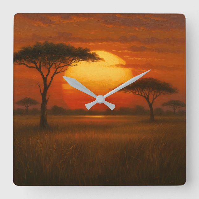 African Savannah - Scenic Illustration Style Square Wall Clock (Front)