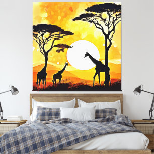 African Savannah Sunset Giraffe Scene Canvas Print