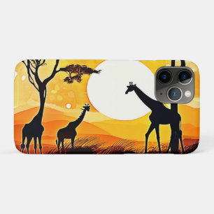 African Savannah Sunset Giraffe Scene iPhone 11 Pro Case
