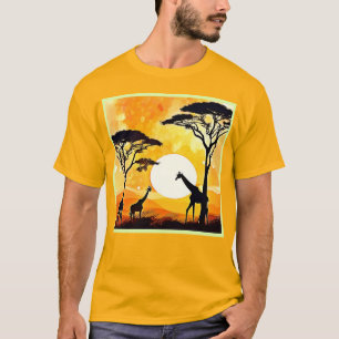 African Savannah Sunset Giraffe Scene T-Shirt