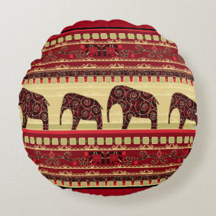 African seamless ethno traditional elephant triabl round cushion