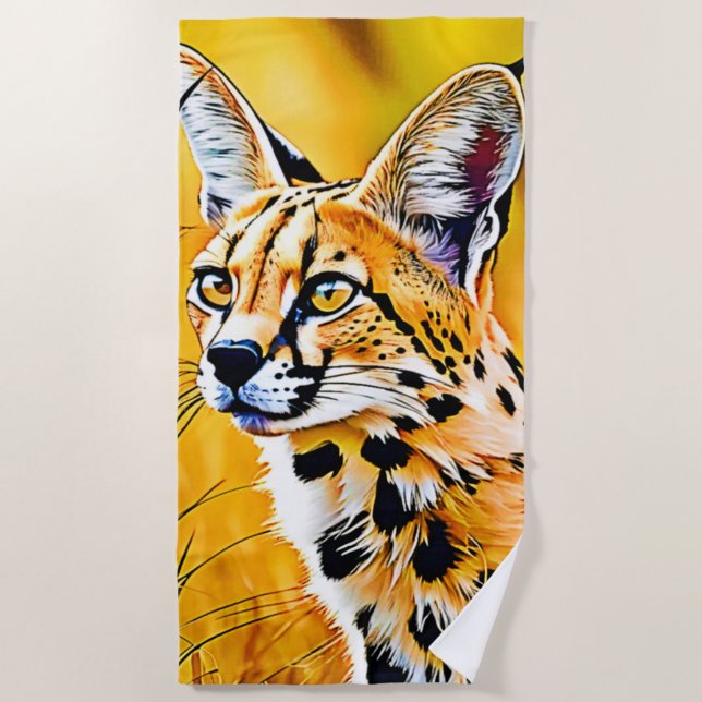 African Serval Art Beach Towel (Front)