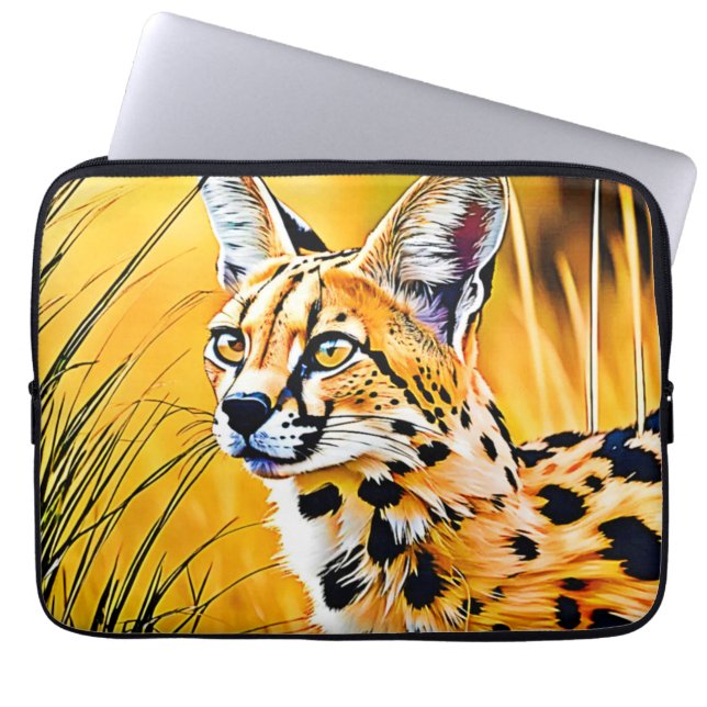 African Serval Art Laptop Sleeve (Front)