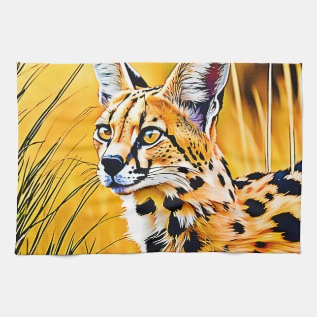 African Serval Art Tea Towel (Horizontal)