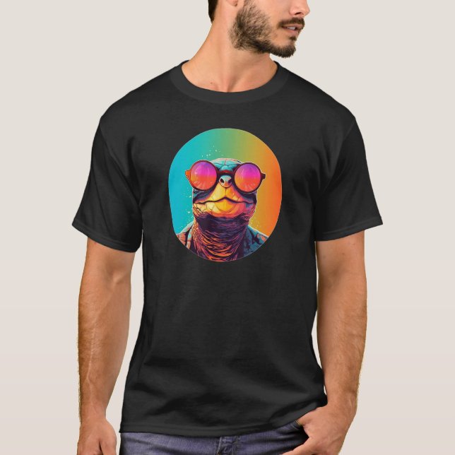 African Side Necked Turtle Wearing Sunglasses Retr T-Shirt (Front)
