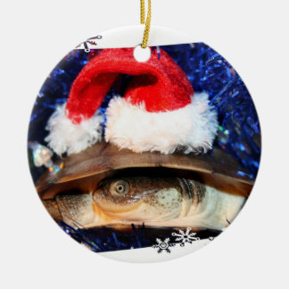 African Sideneck Turtle wearing a santa hat Ceramic Tree Decoration