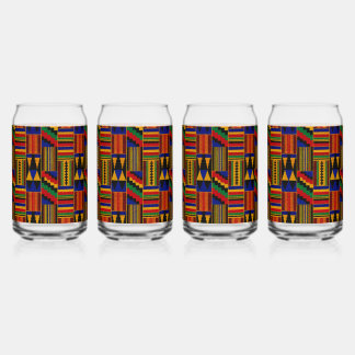 African Style Kente Cloth Pattern Can Glass