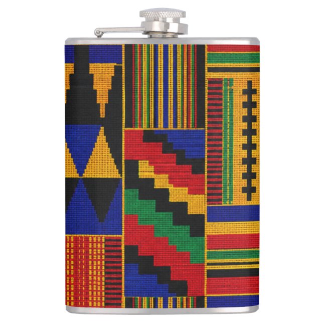 African Style Kente Cloth Pattern Hip Flask (Front)