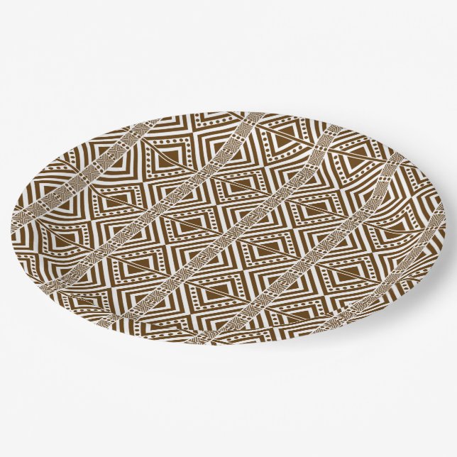 African Style Seamless Pattern. Brown Colour Paper Plate (Angled)