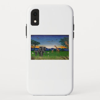 “African Sunset” Elephant Giraffe Art Phone Case
