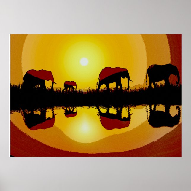 African Sunset Elephants  Poster (Front)