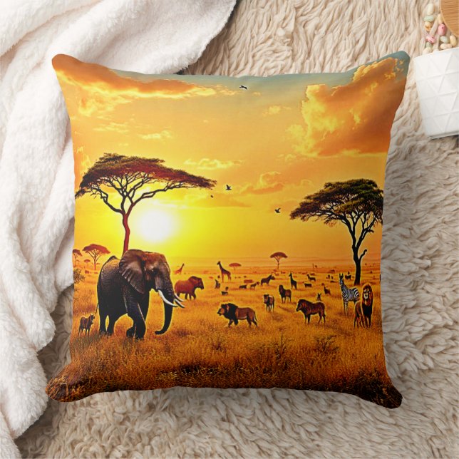 African Sunset Safari Majesty Design Cushion (Blanket)