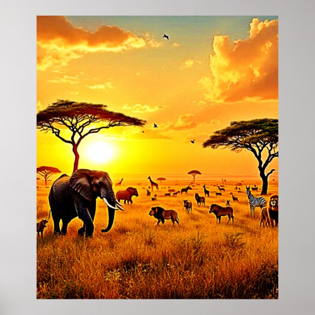 African Sunset Safari Majesty Design Poster (Front)