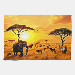 African Sunset Safari Majesty Design Tea Towel