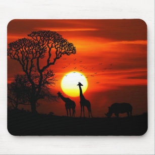 African Sunset with Giraffes Mouse Mat