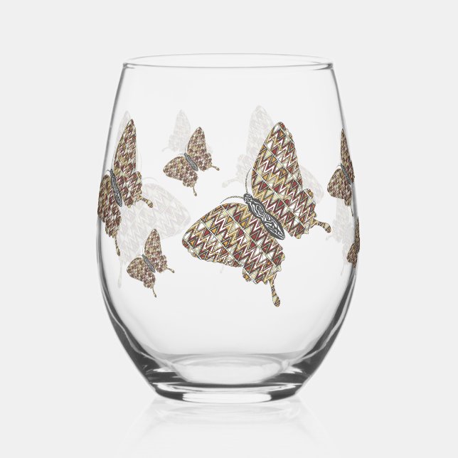 African Swallowtail Stemless Wine Glass (Front)