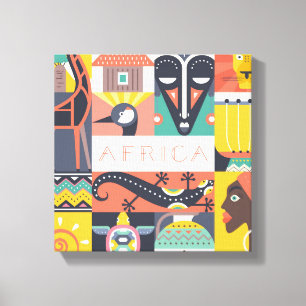 African Symbolic Art Collage Canvas Print