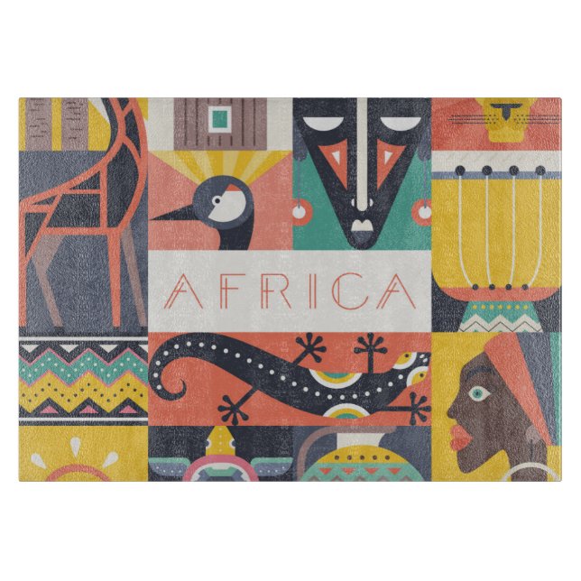 African Symbolic Art Collage Cutting Board (Front)