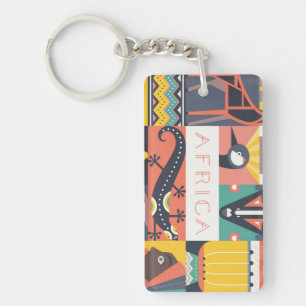 African Symbolic Art Collage Key Ring