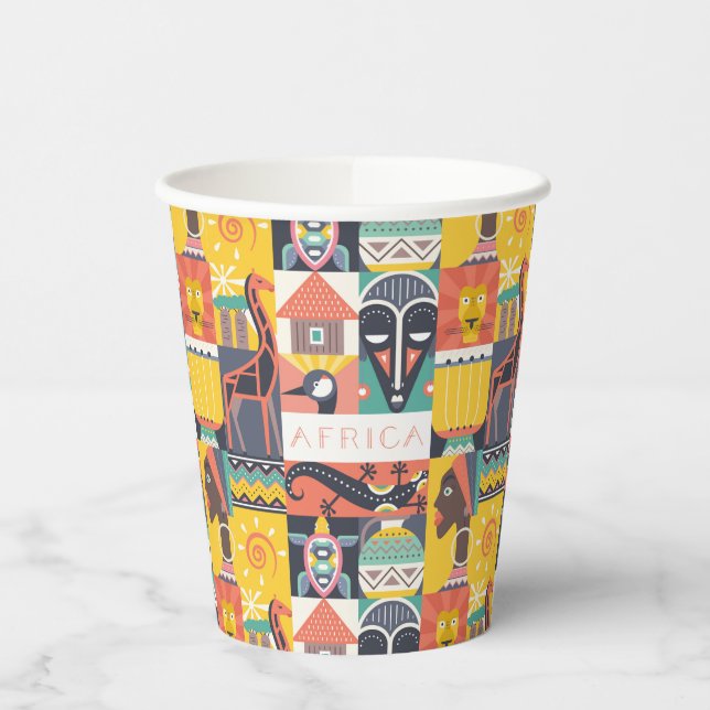 African Symbolic Art Collage Paper Cups (Left)