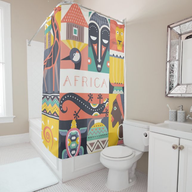 African Symbolic Art Collage Shower Curtain (In Situ)