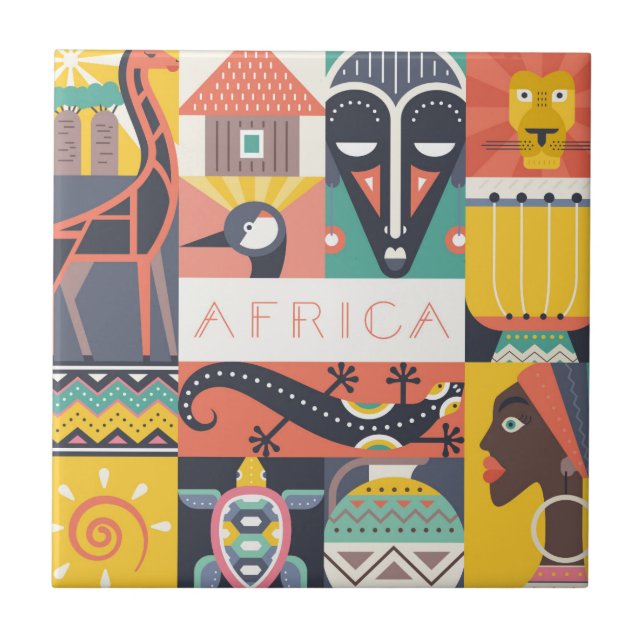 African Symbolic Art Collage Tile (Front)