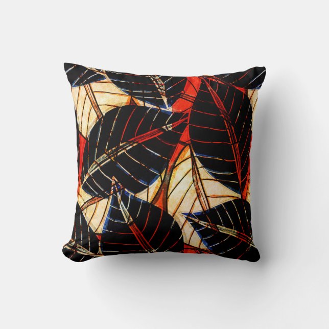 African Textile Inspired Bold Tropical Leaves Cushion (Front)
