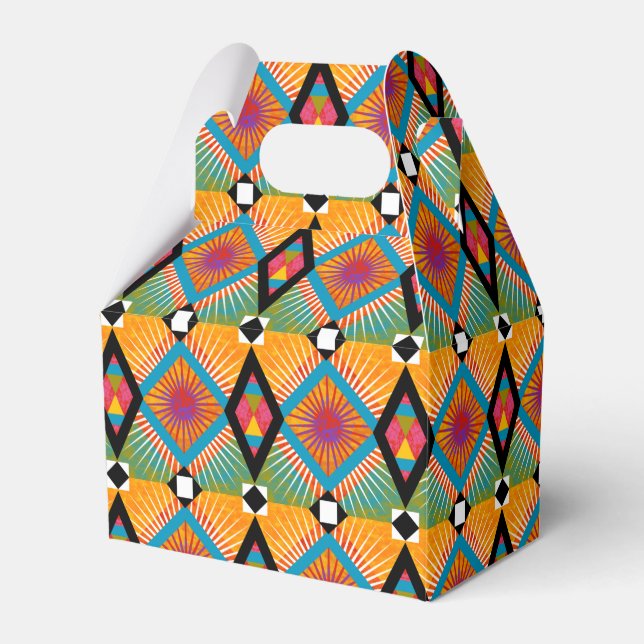 African Textile Print Celebration Gable Party Favour Box (Front Side)