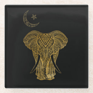 African theme - Gold elephant glass coaster