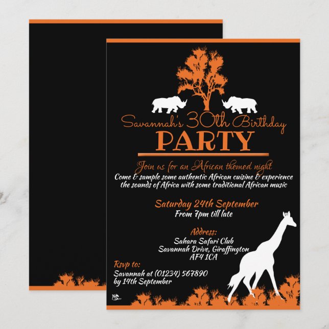 African Theme Night Invitations (Front/Back)