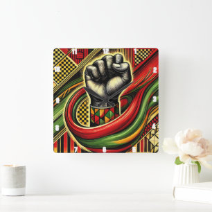 African-Themed Fist Symbol Vibrant Colours Square  Wall Clock
