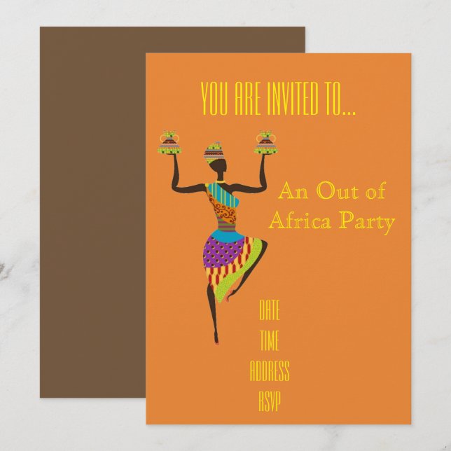 African themed Out of Africa party Invitation (Front/Back)
