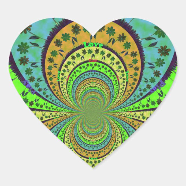 African Traditional Colours Kaleidoscope Floral Ar Heart Sticker (Front)