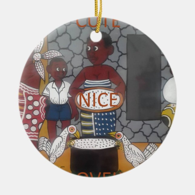 African Traditional Homestead Lifestyle Ceramic Tree Decoration (Front)