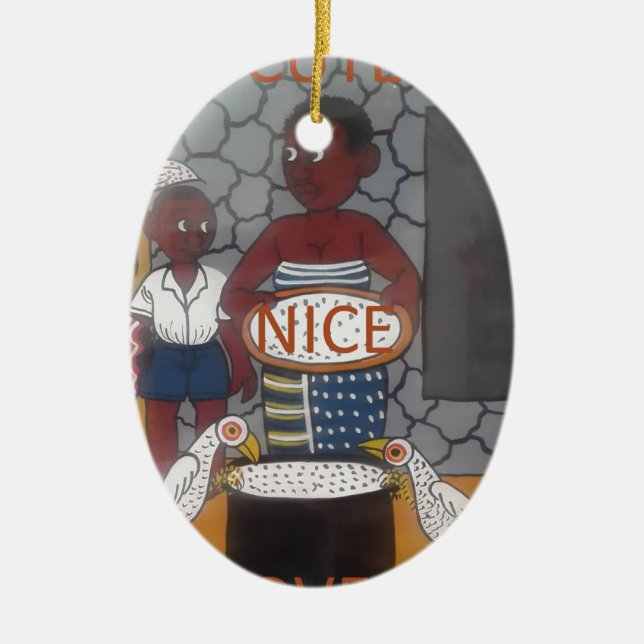 African Traditional Homestead Lifestyle Ceramic Tree Decoration (Front)