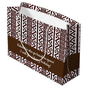 African Traditional Style Seamless Brown Pattern Large Gift Bag