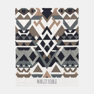 African Triangle Geometric Brown Grey Pattern Fleece Blanket