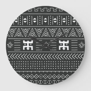 African Tribal Art: Geometric Black & White Large Clock