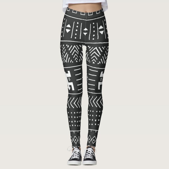 African Tribal Art: Geometric Black & White Leggings (Front)